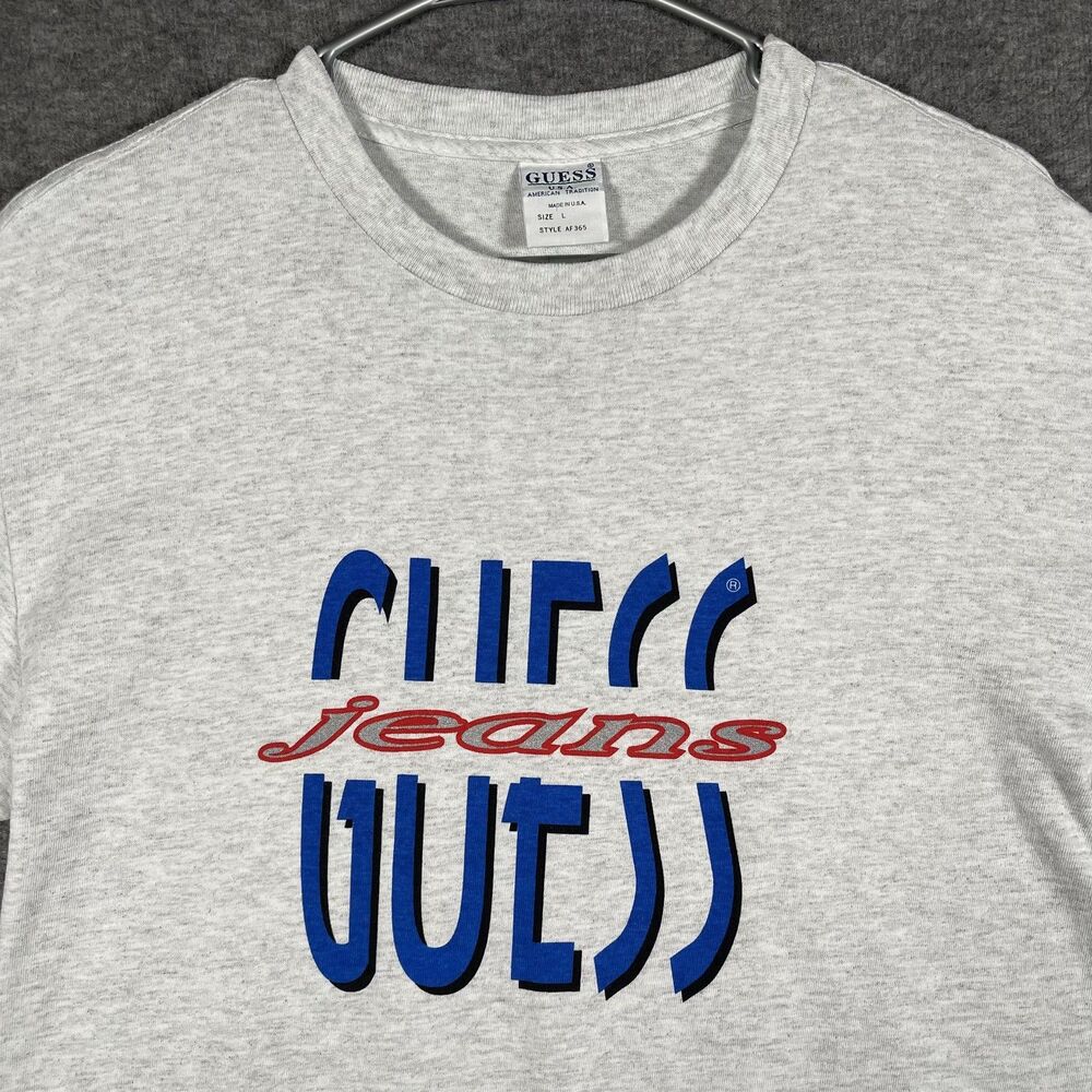 Vintage Guess Jeans Shirt Mens Large Gray Logo Long Sleeve Made USA 90s